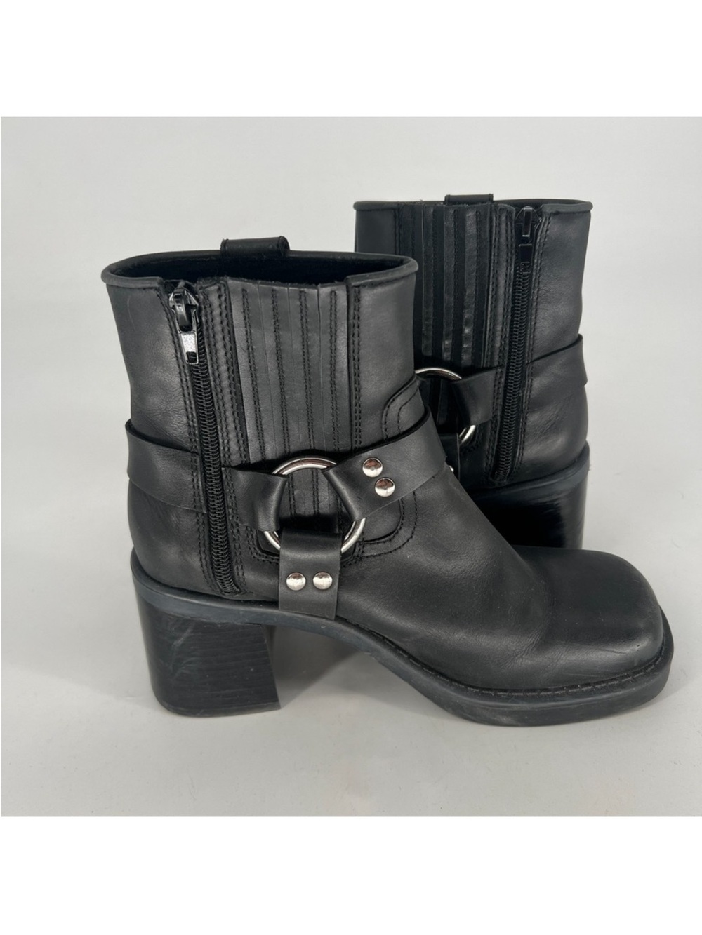 Jeffrey Campbell Operator Platform Moto Boot Womens 7.5 Black Leather Biker